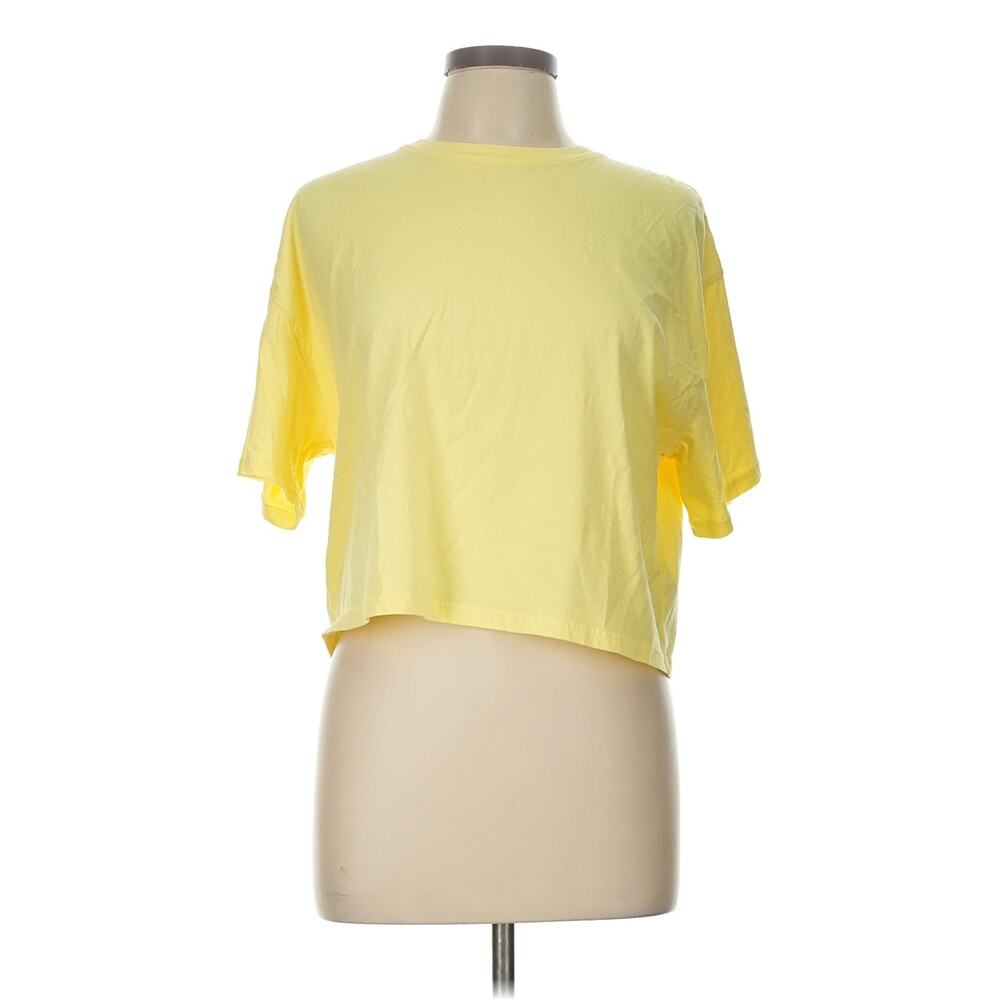 90s Perfectwhitetea Women's Yellow Crop T-Shirt Size L Relaxed Fit Short Sleeve